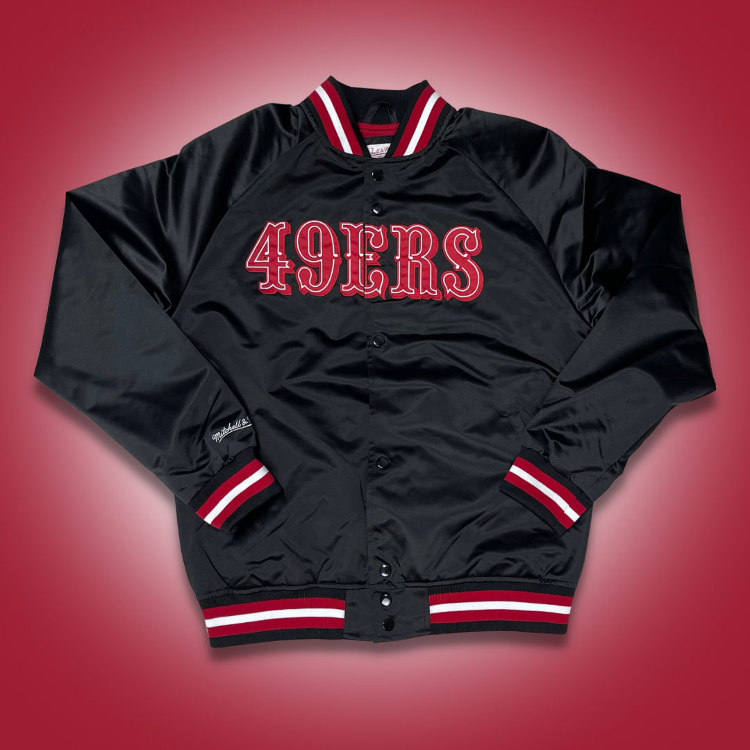 MITCHELL & NESS 'DOUBLE CLUTCH' SAN FRANCISCO 49ERS SATIN JACKET (BLAC – So  Fresh Clothing