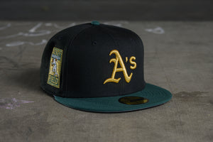 NEW ERA "HOMETOWN RICKEY" OAKLAND A'S FITTED HAT (BLACK/DARK GREEN)