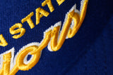 NEW ERA "RETRO SCRIPT" GOLDEN STATE WARRIORS FITTED HAT (DARK ROYAL)