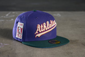 NEW ERA "OLD TOWN LAHAINA" OAKLAND A'S FITTED HAT (DARK GREEN/PURPLE)