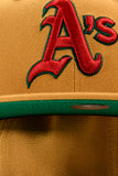 NEW ERA "WREATH" OAKLAND A'S  FITTED HAT (TAN/DARK GREEN)