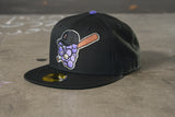 NEW ERA "MORE CRIME" JAMESTOWN JAMMERS FITTED HAT (BLACK/PURP)