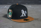 NEW ERA  "OAKLAND INFIELD" OAKLAND A'S FITTED HAT (BLACK/TOASTED PEANUT)