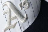 NEW ERA "PINSTRIPE" OAKLAND A'S FITTED HAT (NAVY/WHITE PINSTRIPE)