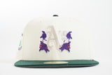 NEW ERA "OCBC / PURPLE FLOWERS" OAKLAND A'S FITTED HAT (CHROME/DARK GREEN)