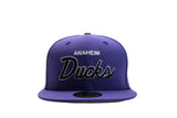 NEW ERA "RETRO SCRIPT" ANAHEIM DUCKS  FITTED HAT (PURPLE/GREY)