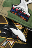 NEW ERA "BAYPE” SAN JOSE SHARKS  FITTED HAT (WOODLAND CAMO/BLACK/RED)