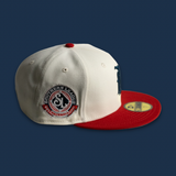 NEW ERA “BULLDOG” BIRMINGHAM BARONS FITTED HAT (CHROME WHITE/RED/NAVY BLUE)