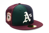 NEW ERA "GREAT AMERICA” OAKLAND A'S FITTED HAT (MAROON/NAVY/DARK GREEN)