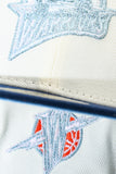 NEW ERA "MR. FREEZE” GOLDEN STATE WARRIORS FITTED HAT (CHROME/OCEANSIDE BLUE/ORANGE)