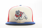 NEW ERA "SPLIT BLOCK" FRESNO BULLDOGS FITTED HAT (SCARLET/CHROME/ROYAL)