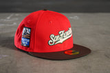 NEW ERA “BLOOD MONEY" SF GIANTS FITTED HAT (SCARLET/BURNT WOOD)