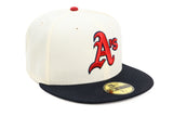 NEW ERA "MONEY MITCH 2.0" OAKLAND A'S  FITTED HAT (CHROME/NAVY/SCARLET RED)