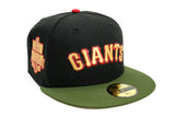 NEW ERA "FINAL ZILLA” SAN FRANCISCO GIANTS  FITTED HAT (BLACK/RIFLE GREEN/RED)