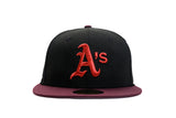NEW ERA "UNTOUCHABLE" OAKLAND A'S FITTED HAT (BLACK/BURGUNDY)
