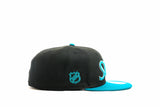 NEW ERA "TEAM SCRIPT" SAN JOSE SHARKS FITTED HAT (BLACK/TEAL)