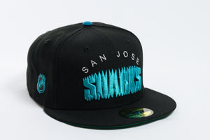 NEW ERA "SHARK BITE"  SAN JOSE SHARKS FITTED HAT (BLACK/TEAL)