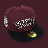 NEW ERA "LETTERMAN" TEXAS RANGERS FITTED HAT (BURGUNDY/BLACK)