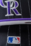 NEW ERA "RETRO PINSTRIPE" COLORADO ROCKIES FITTED HAT (PINSTRIPE BLACK/PURPLE))