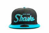 NEW ERA "TEAM SCRIPT" SAN JOSE SHARKS FITTED HAT (BLACK/TEAL)