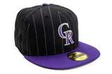 NEW ERA "RETRO PINSTRIPE" COLORADO ROCKIES FITTED HAT (PINSTRIPE BLACK/PURPLE))
