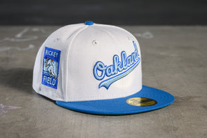 NEW ERA "CALIFORNIA LIVIN" OAKLAND ATHLETICS FITTED HAT + PIN (STONE GREY/SEASHORE BLUE)