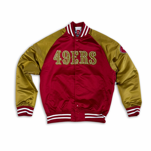 M&N "BLOCKED" SF 49ERS VARSITY JACKET (RED/GOLD)