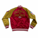 M&N "BLOCKED" SF 49ERS VARSITY JACKET (RED/GOLD)