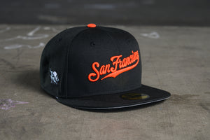 NEW ERA "SPLASH SCRIPT" SF GIANTS FITTED HAT (BLACK/ORANGE)