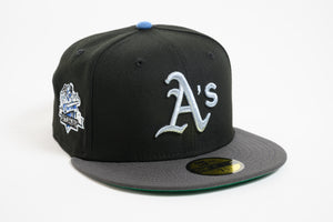 NEW ERA "SOMETHING ABOUT THE WC" OAKLAND A'S FITTED HAT (BLACK/DARK GRAPHITE)