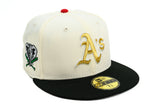 NEW ERA "MACK” OAKLAND ATHLETICS FITTED HAT (CHROME WHITE/BLACK/SCARLET)