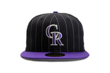 NEW ERA "RETRO PINSTRIPE" COLORADO ROCKIES FITTED HAT (PINSTRIPE BLACK/PURPLE))