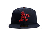 NEW ERA "MONEY MITCH" OAKLAND A'S  FITTED HAT (NAVY/SCARLET)
