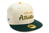 NEW ERA "RETRO SCRIPT 2.0” OAKLAND A'S FITTED HAT (CHROME/DARK GREEN/A GOLD)