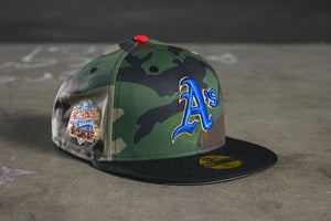 NEW ERA "A-TEAM" OAKLAND A'S FITTED HAT (WOODLAND CAMO)