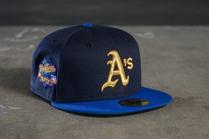 NEW ERA "PARADE IN THE BAY" OAKLAND ATHLETICS FITTED HAT + PIN (NAVY/DARK ROYAL)