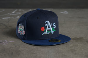 NEW ERA "ROSE GARDEN" OAKLAND A'S FITTED HAT (NAVY/OCEAN BLUE)