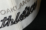 NEW ERA “RETRO SCRIPT" OAKLAND A'S FITTED HAT (CHROME/BLACK/METALLIC SILVER)