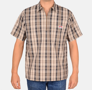 BEN DAVIS "S/S PLAID" 1/4 ZIP TEE (KHAKI/GREY)