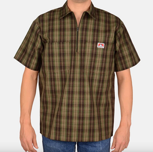 BEN DAVIS "S/S PLAID" 1/4 ZIP TEE (OLIVE)