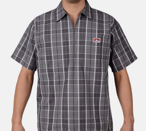BEN DAVIS "PLAID" S/S 1/4 ZIP TEE (GREY/BLACK)