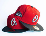 NEW ERA "LETTERMAN" BALTIMORE ORIOLES FITTED HAT (RED/BLACK/METALLIC SILVER) (SIZE 7 1/4, 7 3/8 & 7 5/8)