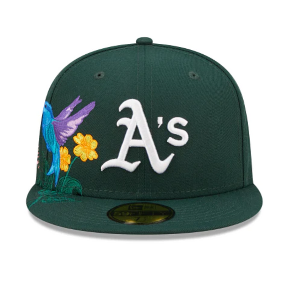 NEW ERA “BLOOMING” OAKLAND A’S FITTED HAT (DARK GREEN) (SIZE 7 & 7 1/4)