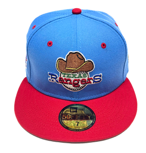 NEW ERA “ANGRY TEXANS” TEXAS RANGERS FITTED HAT (AIR FORCE BLUE