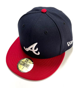 NEW ERA "BASIC ON FIELD" ATLANTA BRAVES  FITTED HAT (NAVY/RED) (SIZE 7, 7 1/2 & 7 5/8)