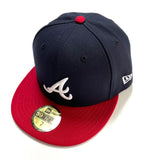 NEW ERA "BASIC ON FIELD" ATLANTA BRAVES  FITTED HAT (NAVY/RED) (SIZE 7, 7 1/2 & 7 5/8)